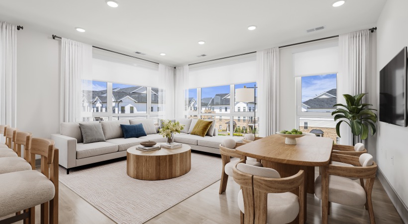 Living Room with couch and large windows