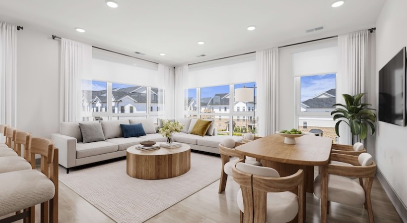 Living Room with couch and large windows