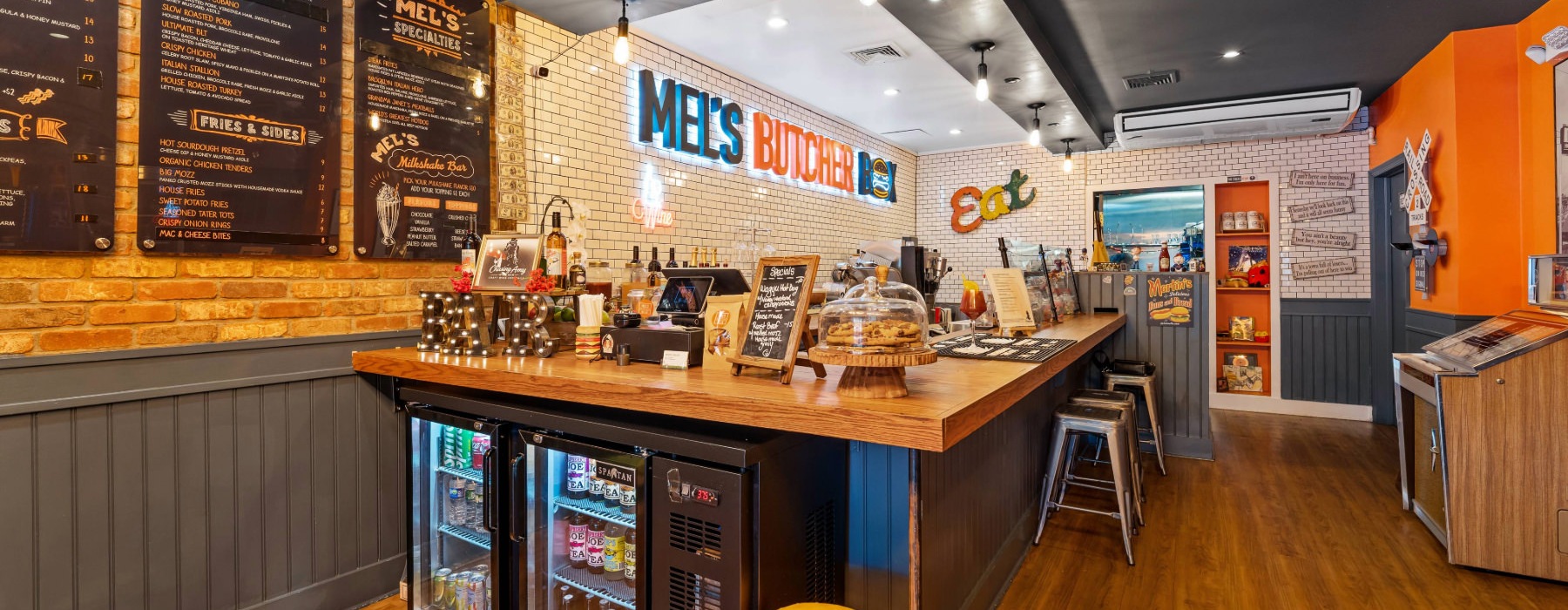 a bar with a menu