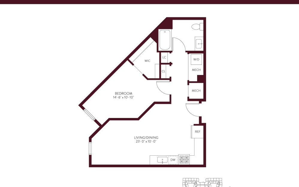 One Bedroom One Bath Floorplan 